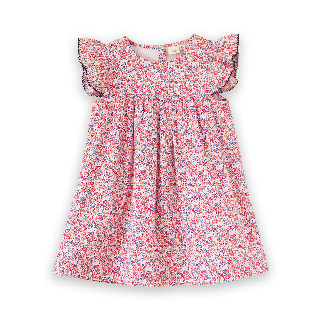 Girls Hannah Dress with Flutter Sleeves | Red and Blue Floral