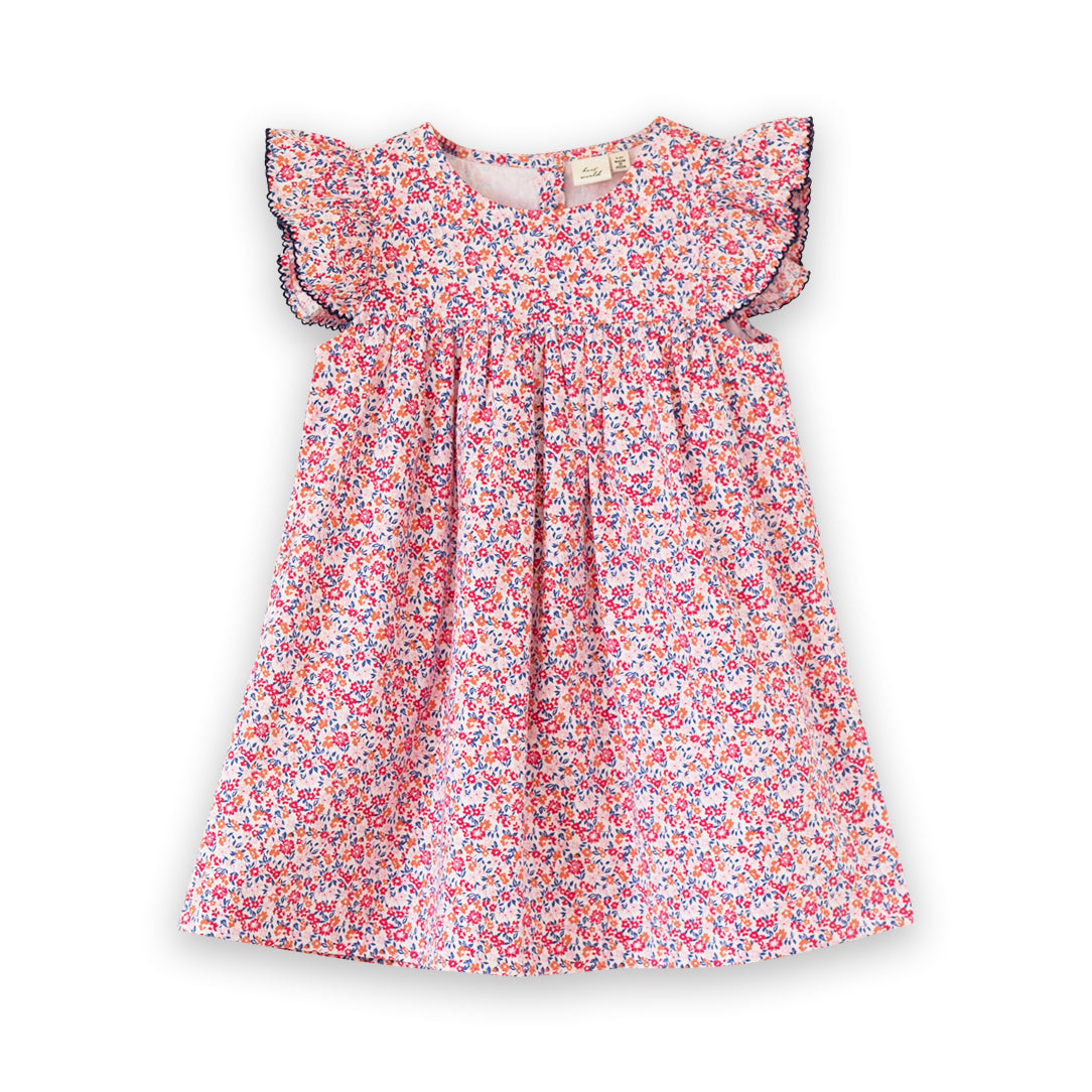 Girls Hannah Dress with Flutter Sleeves | Red and Blue Floral