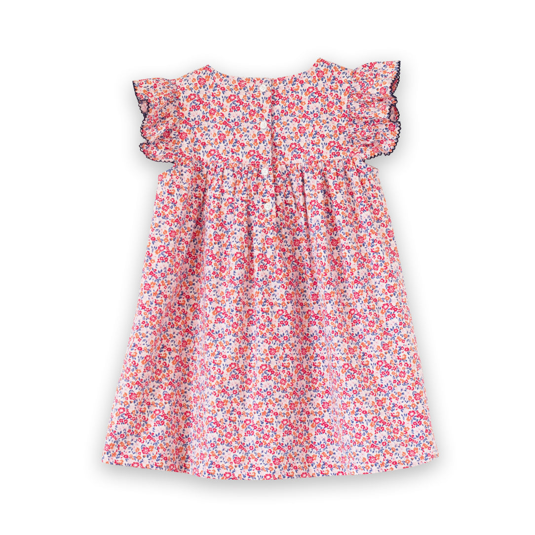 Girls Hannah Dress with Flutter Sleeves | Red and Blue Floral
